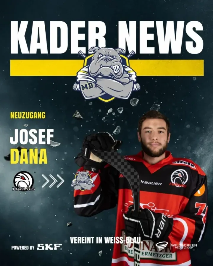 Eishockeyspieler Josef Dana, Neuzugang der Mighty Dogs Schweinfurt für die Saison 2025/2026, im Spielerporträt.
