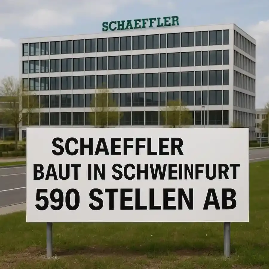 Schaeffler-Gebäude in Schweinfurt mit Hinweis auf Stellenabbau von 590 Arbeitsplätzen