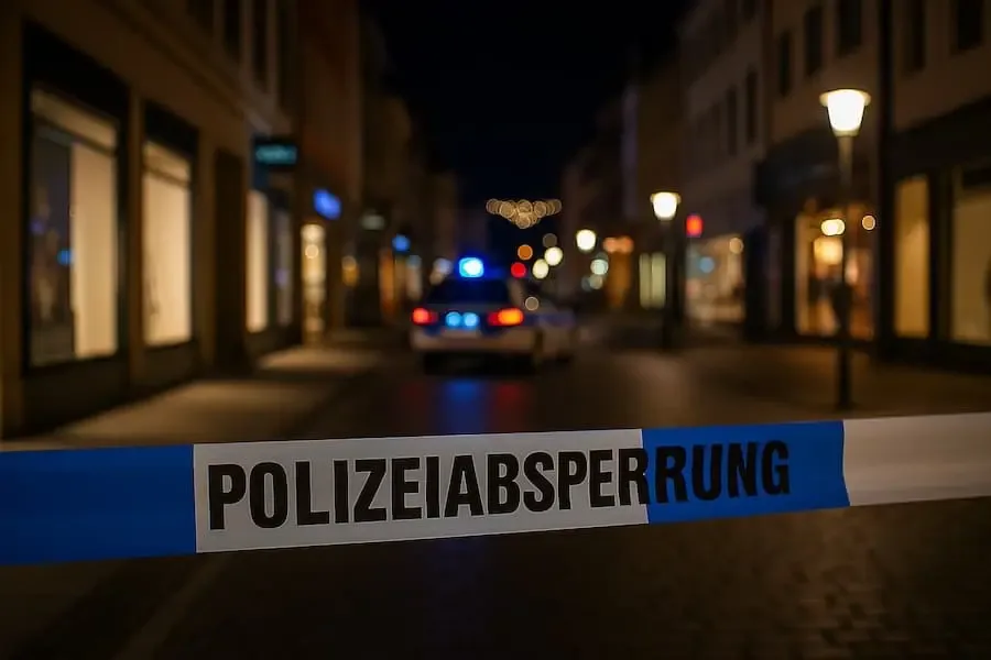 Symbolbild: Polizeiabsperrung bei Nacht in der Schweinfurter Innenstadt