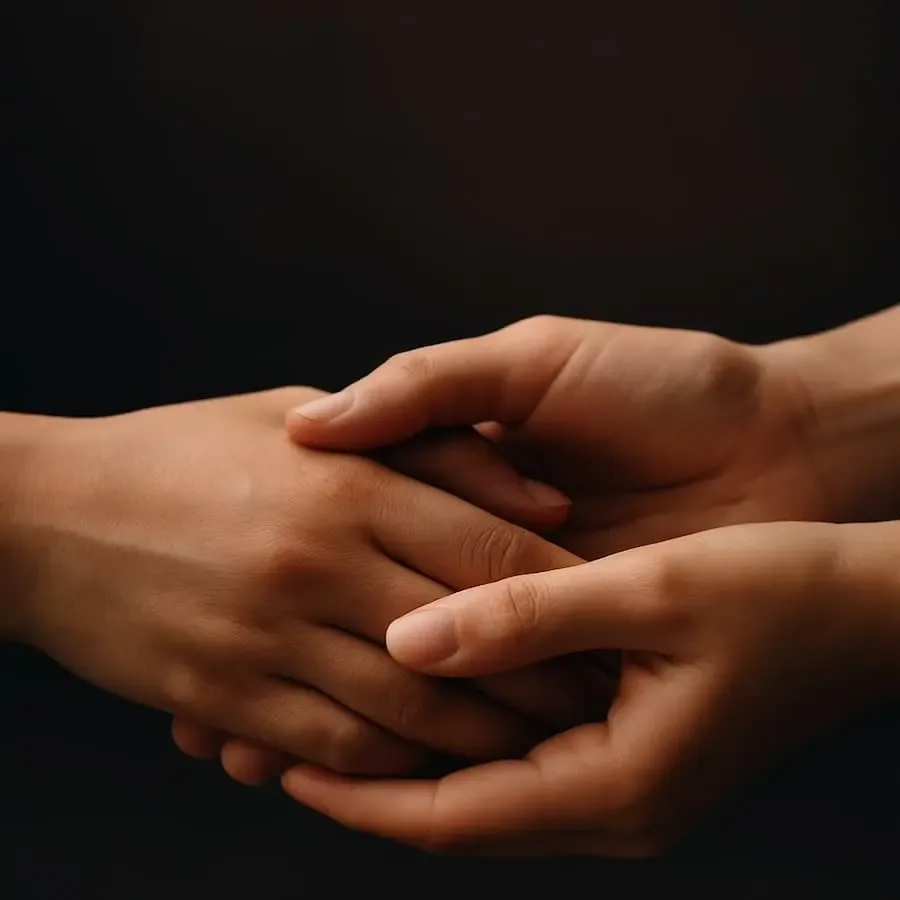 Zwei Hände berühren sich sanft als Symbol für Halt, Unterstützung und Solidarität zum Welttag für Suizidprävention am 10. September