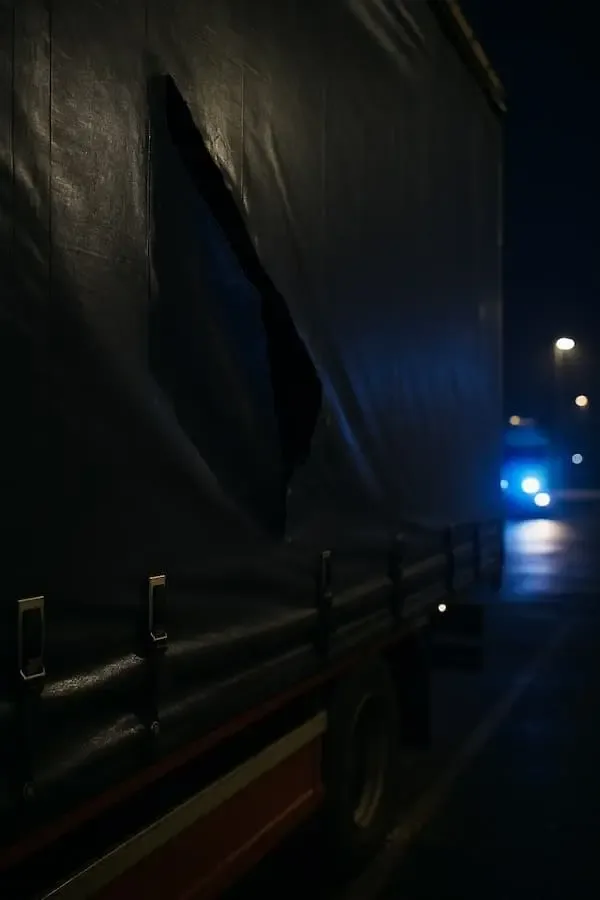 Aufgeschlitzte Lkw-Plane nach E-Bike-Diebstahl auf Autohof bei Rüdenhausen