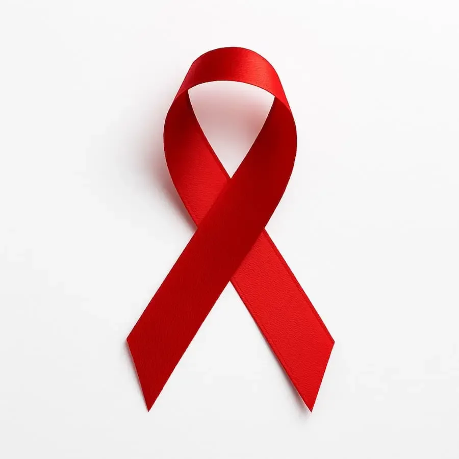 Rote Schleife als Symbol für HIV-Awareness auf weißem Hintergrund – Kampagnenbild für Gesundheitsamt Schweinfurt