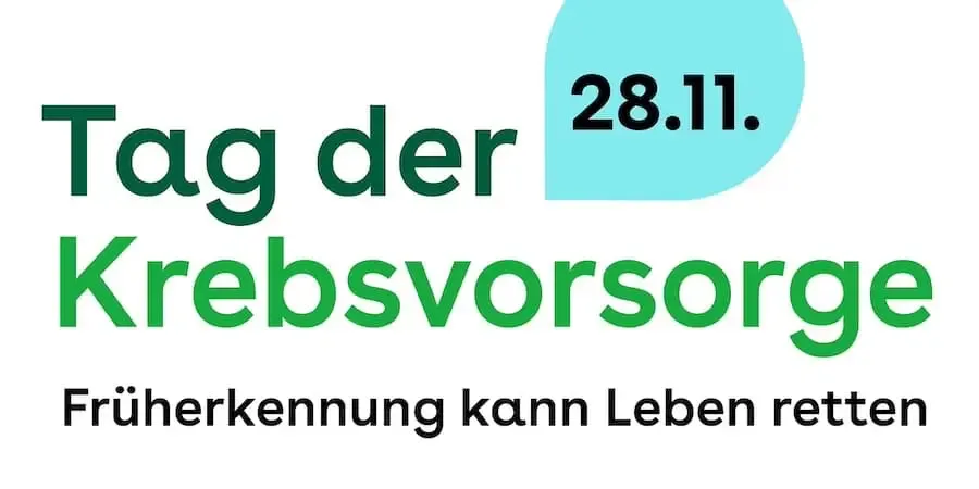 Plakat zum Tag der Krebsvorsorge am 28.11. mit Hinweis auf Krebsfrüherkennung in Bayern