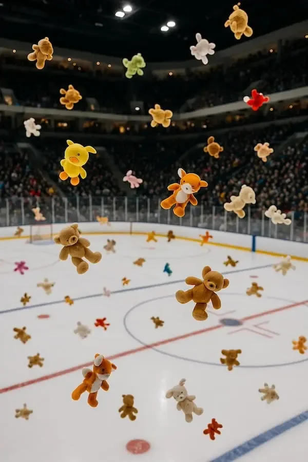 Teddy-Wurf-Aktion der Mighty Dogs im Icedome Schweinfurt zugunsten der Schweinfurter Kindertafel am 23. November 2025