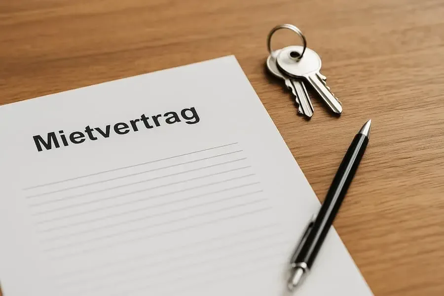 Mietvertrag mit Stift und Schlüsseln auf Holztisch als Symbol für Wohnungssuche und steigende Mieten in Schweinfurt