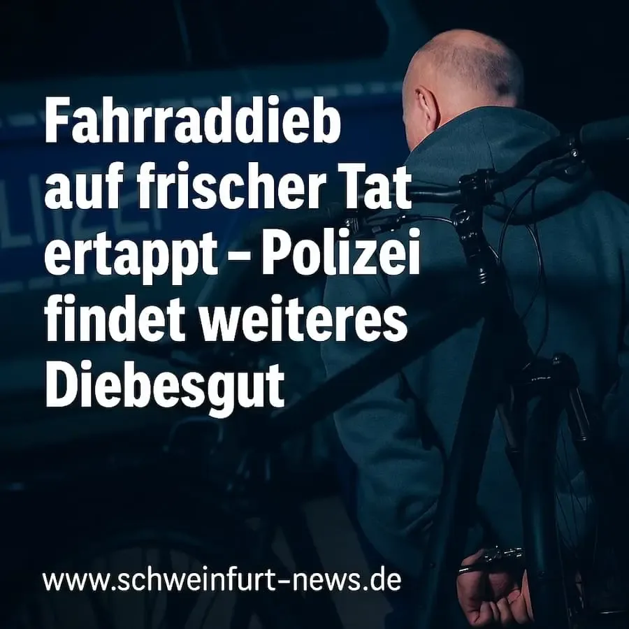 Symbolfoto mit Fahrrad, Polizeifahrzeug und einer festgenommenen Person als Hinweis auf einen vereitelten Fahrraddiebstahl in Gerolzhofen.