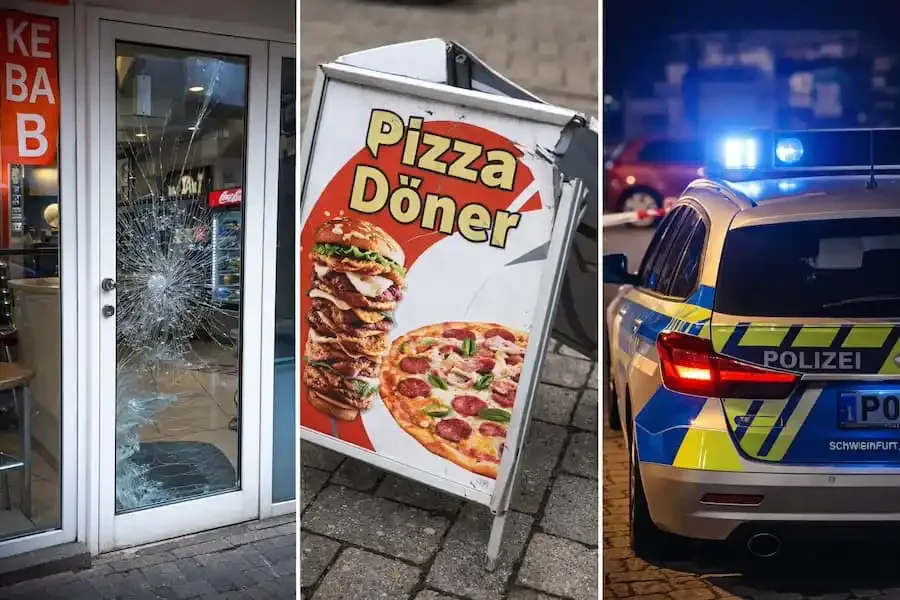 Polizei Schweinfurt ermittelt nach Sachbeschädigung an Imbiss in der Luitpoldstraße und beschädigtem Werbeschild im Stadtgebiet