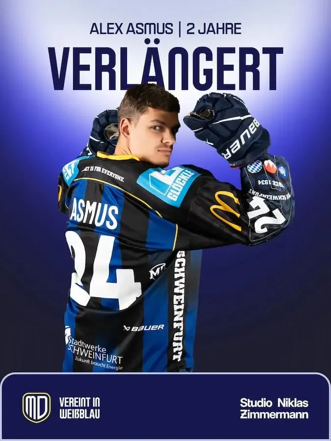 Alex Asmus im Trikot der Mighty Dogs Schweinfurt anlässlich seiner Vertragsverlängerung um zwei Jahre