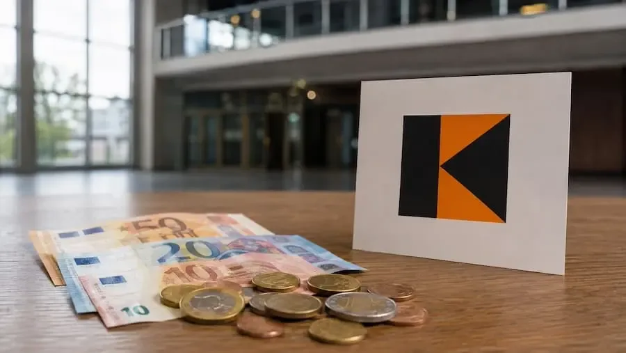 Euro-Geld und Kolping-Zeichen als Symbol für die Debatte um den Verkauf der Stadthalle Schweinfurt