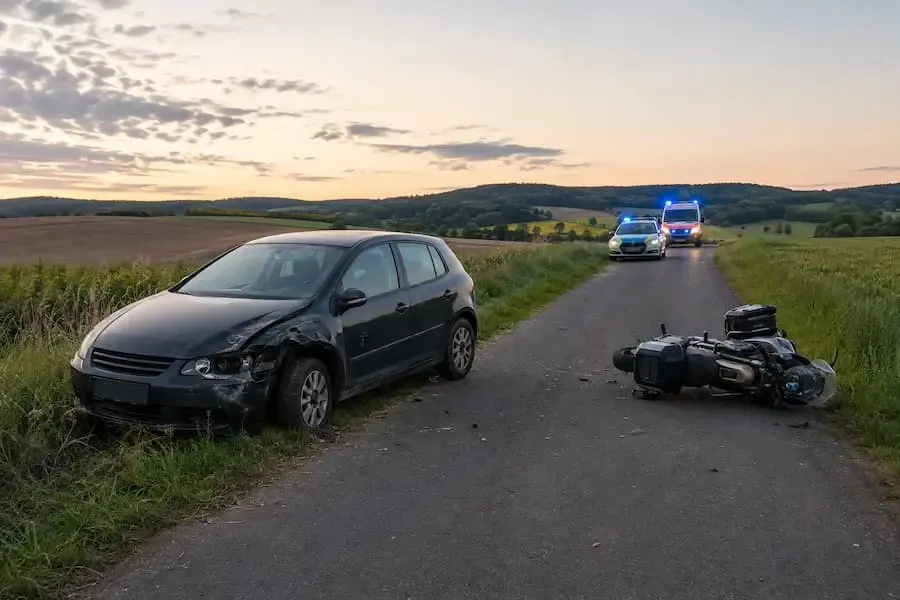 Symbolbild eines Unfalls zwischen einem Auto und einem Motorrad nahe Bad Kissingen