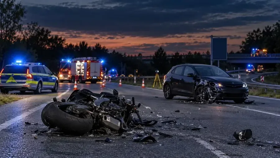 Symbolbild eines schweren Motorradunfalls auf einer Bundesstraße