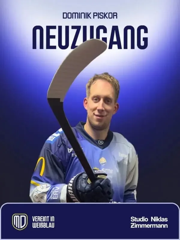Eishockey-Stürmer Dominik Piskor im Trikot der Mighty Dogs Schweinfurt mit Eishockeyschläger. Der 33-Jährige verstärkt den ERV Schweinfurt.