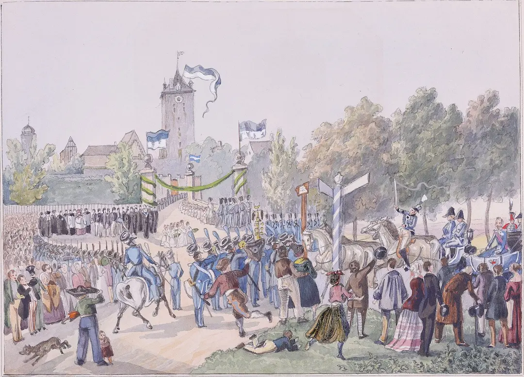Stadtarchiv Schweinfurt Ha 203. Ludwig I in Schweinfurt 1828_Sattler Festchronik 321_Ausschnitt Ludwig I in Schweinfurt 1828 – Foto: Stadtarchiv Schweinfurt